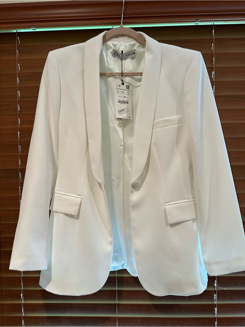 NWT Zara White Tuxedo Dinner Jacket Shawl Collar Blazer - Size L